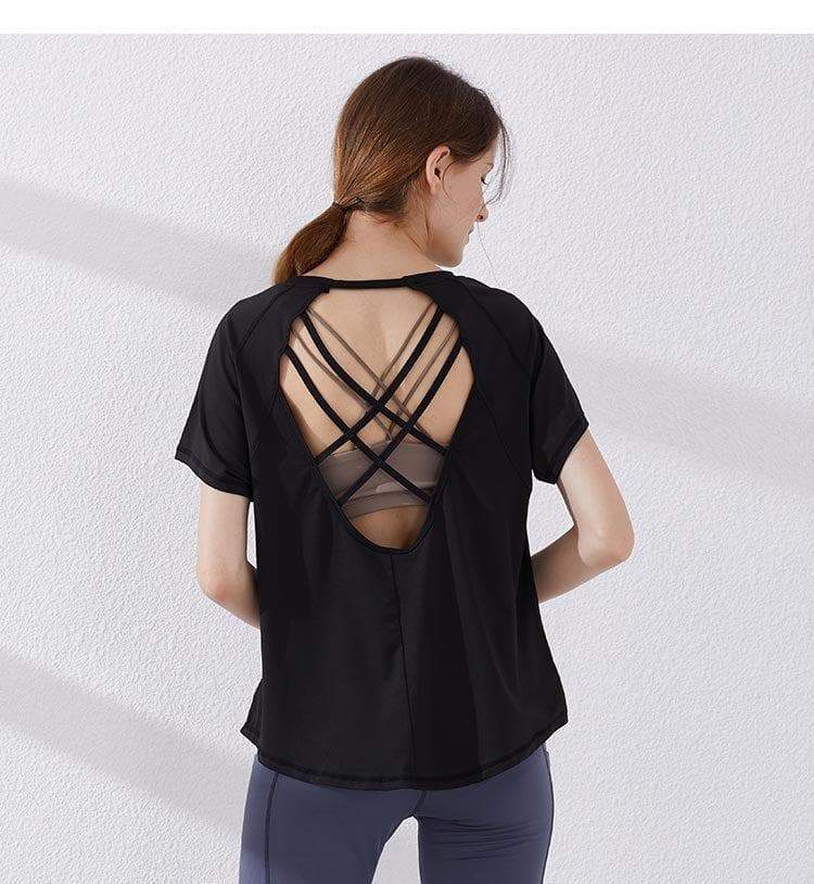 Criss Cross Open Back Yoga Shirt - Image 2
