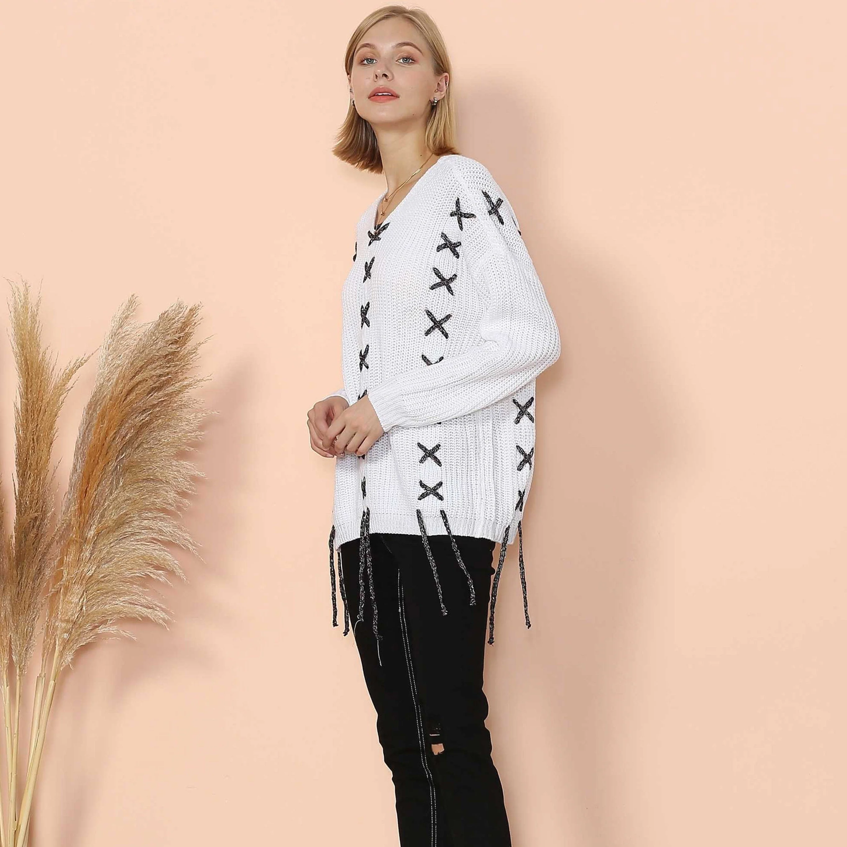 Criss-Cross Soft Tunic Sweater - Image 4