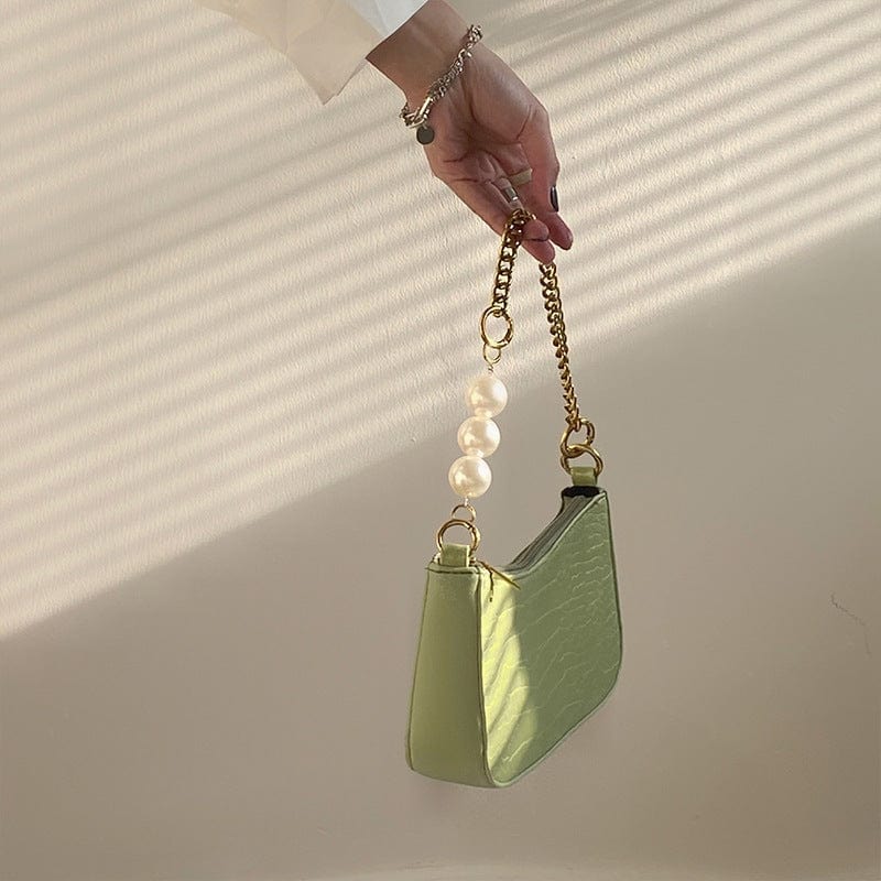 Croc Embossed Shoulder Bag with Pearls & Gold Chain - Image 6