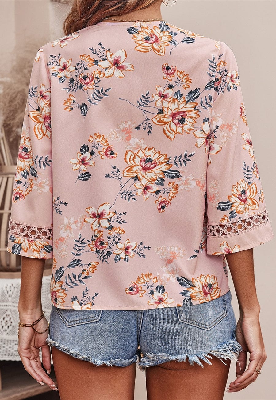 Crochet Detail Floral Print Blouse - Image 11