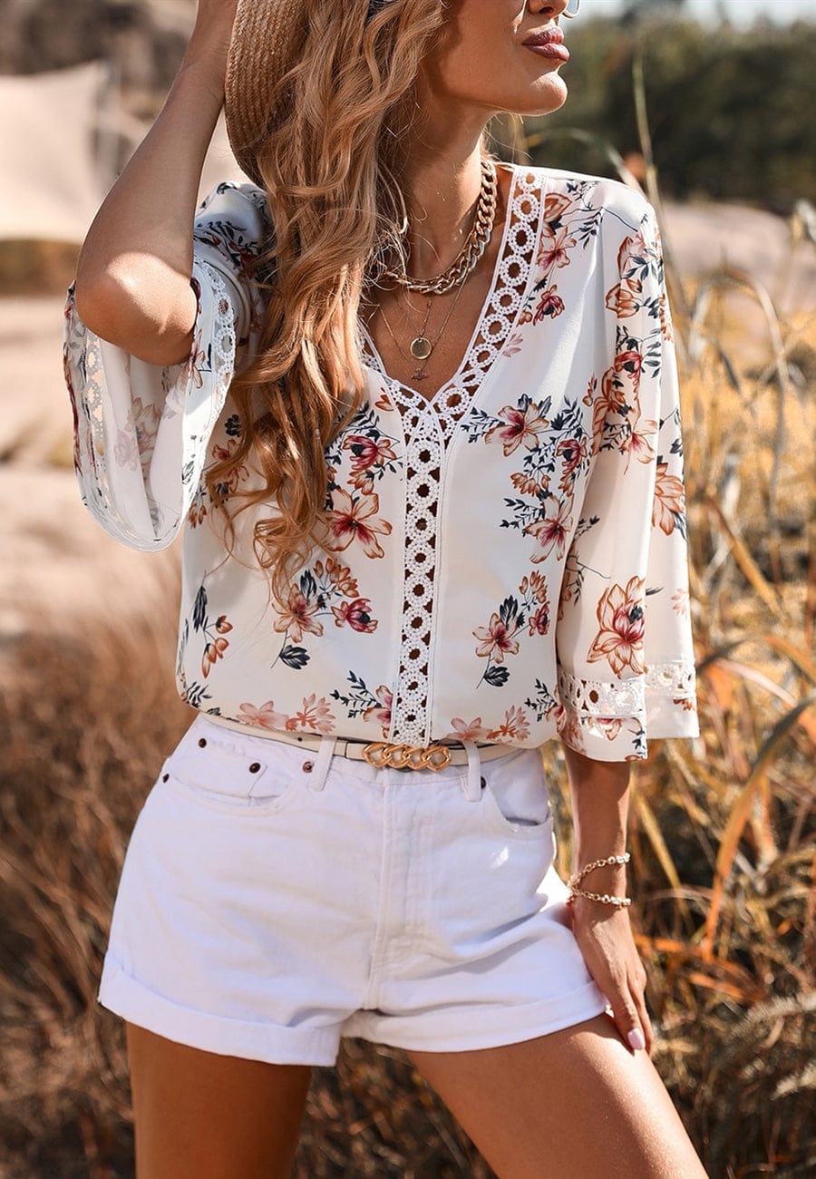 Crochet Detail Floral Print Blouse - Image 12