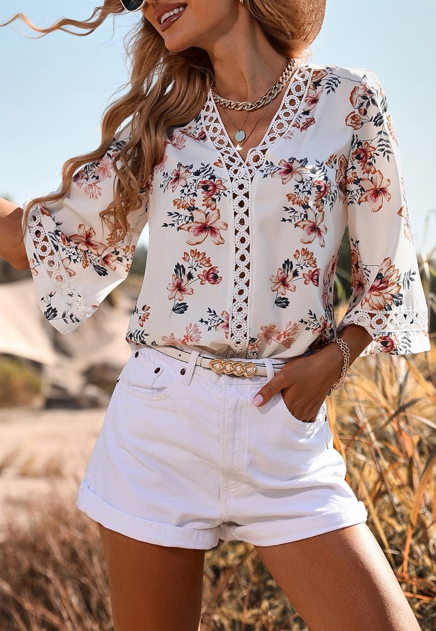 Crochet Detail Floral Print Blouse - Image 13