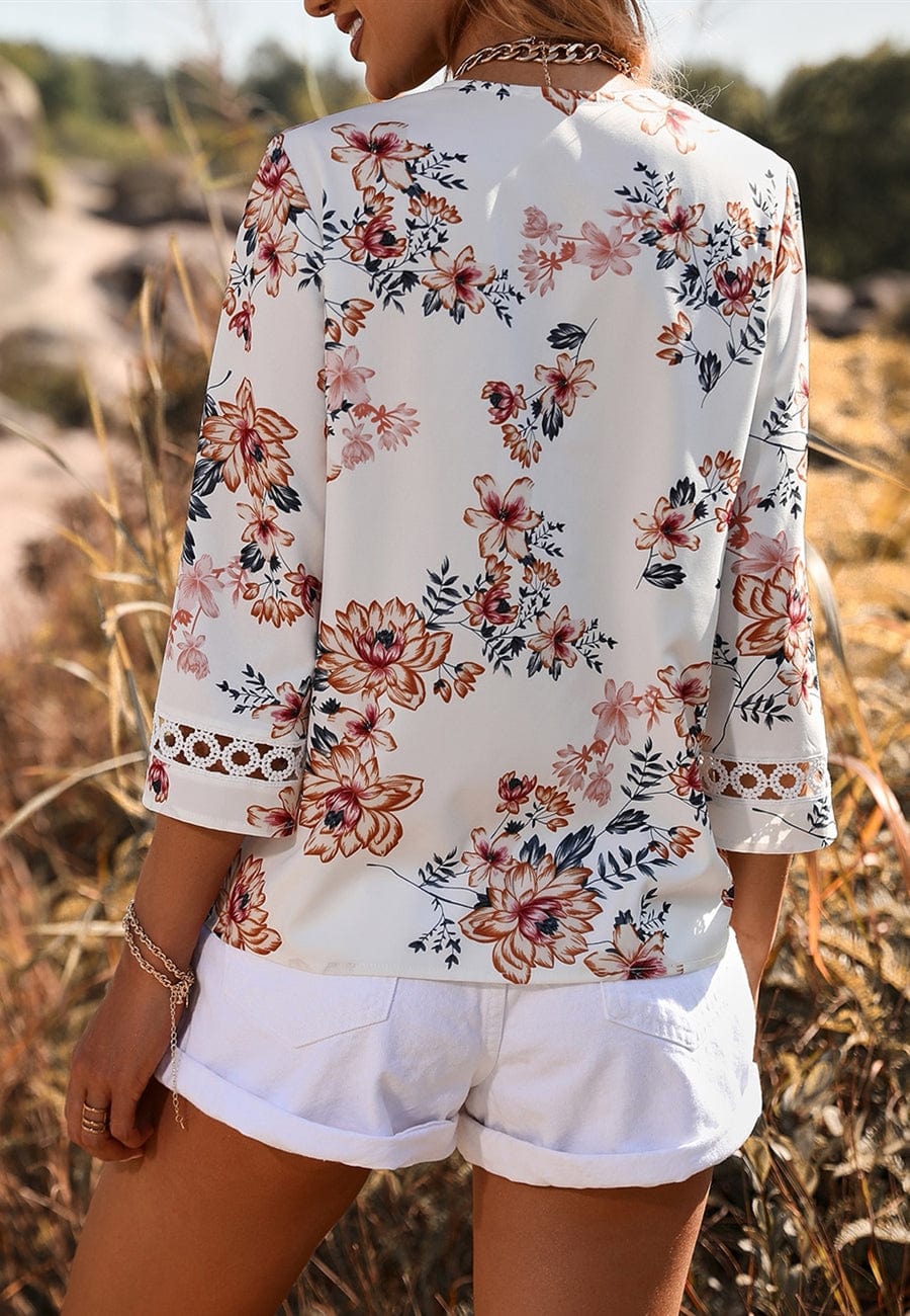 Crochet Detail Floral Print Blouse - Image 14