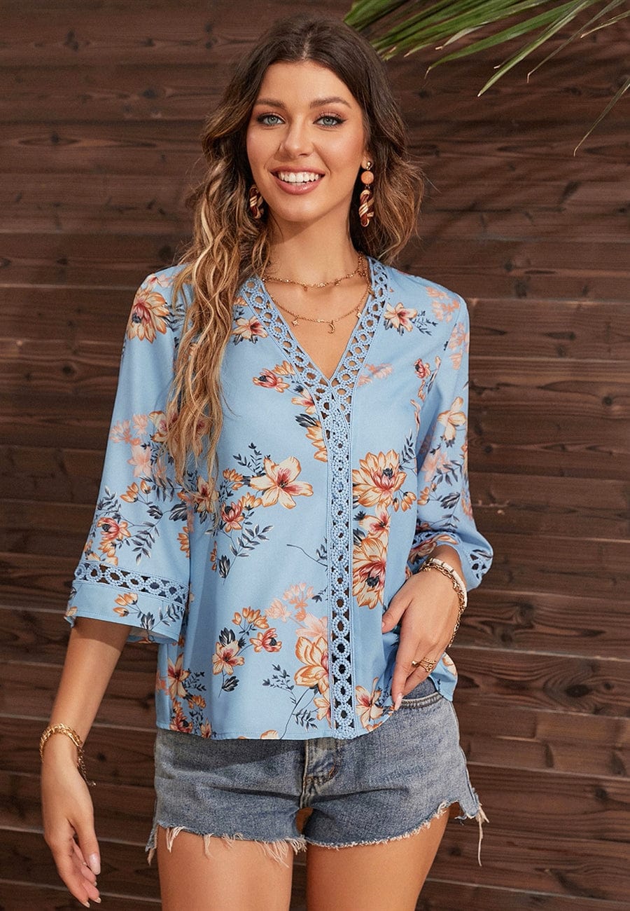 Crochet Detail Floral Print Blouse - Image 4