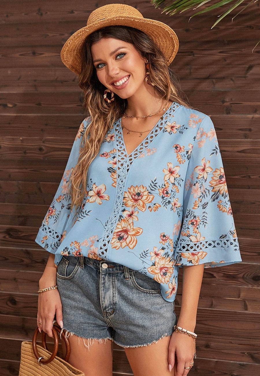 Crochet Detail Floral Print Blouse - Image 5