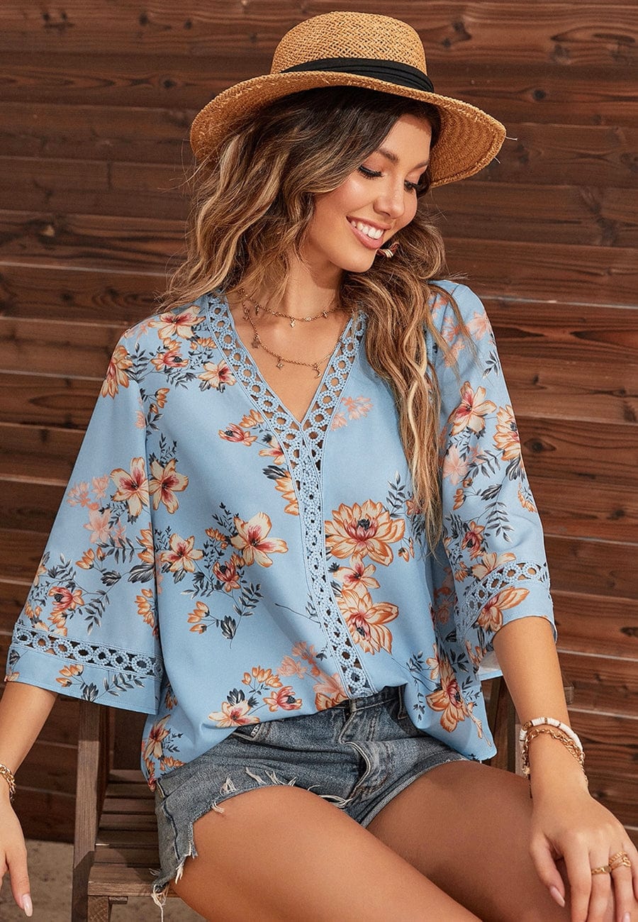 Crochet Detail Floral Print Blouse - Image 6