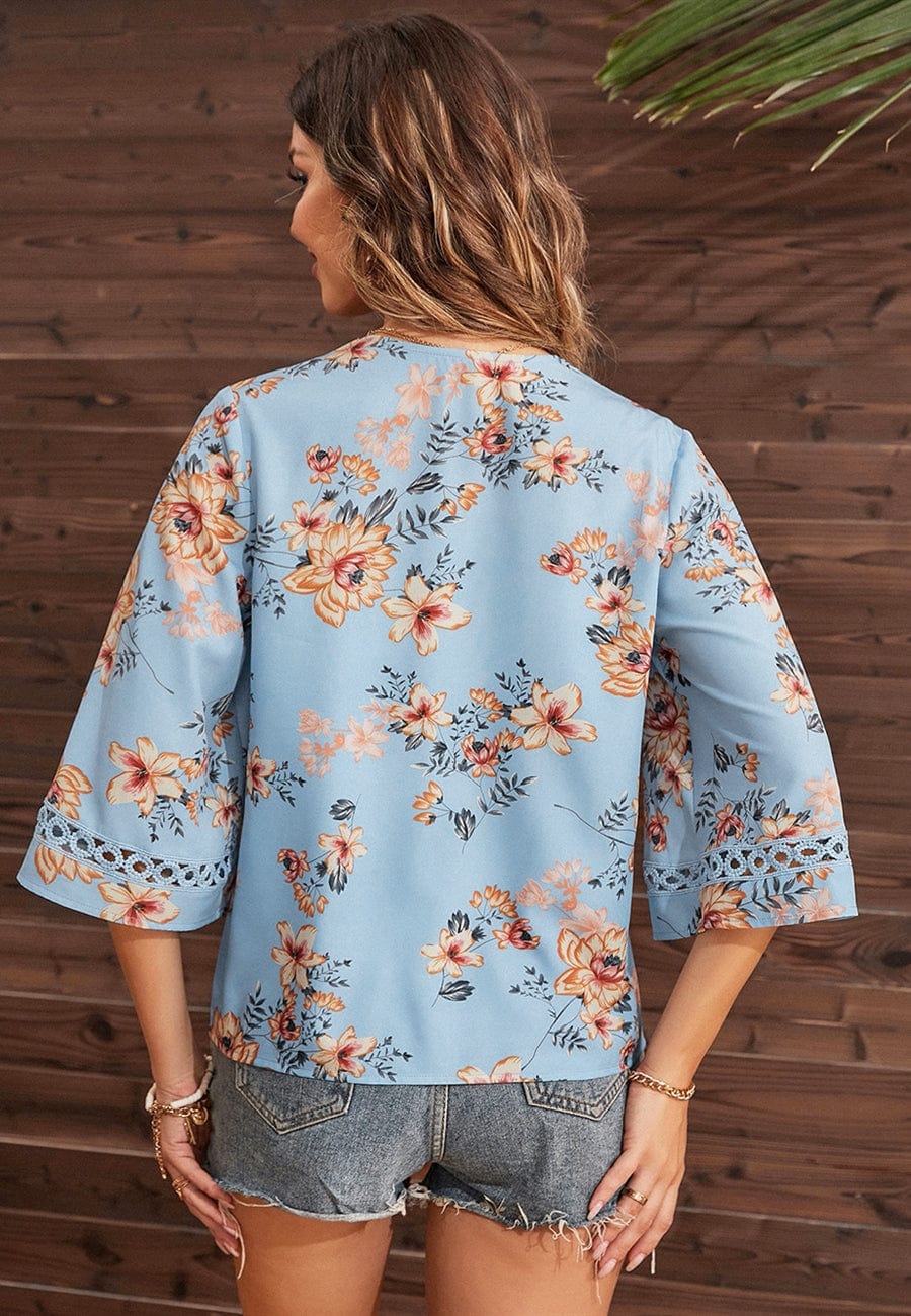 Crochet Detail Floral Print Blouse - Image 7