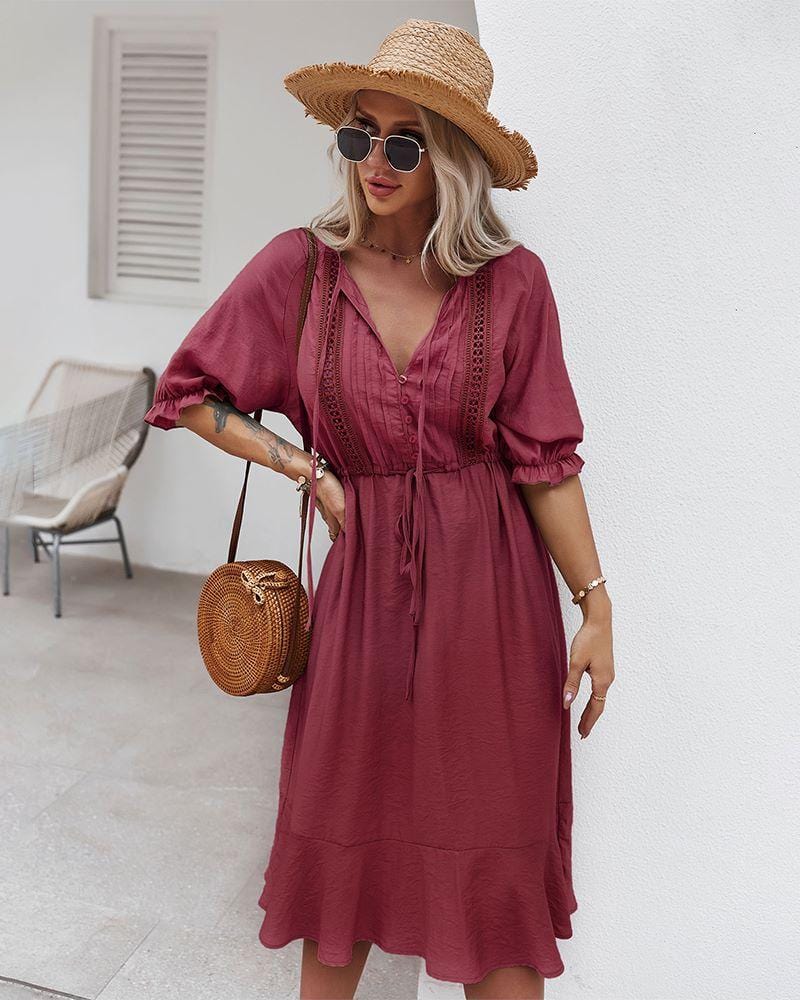 Crochet Detail Puff Sleeve Dress - Image 11