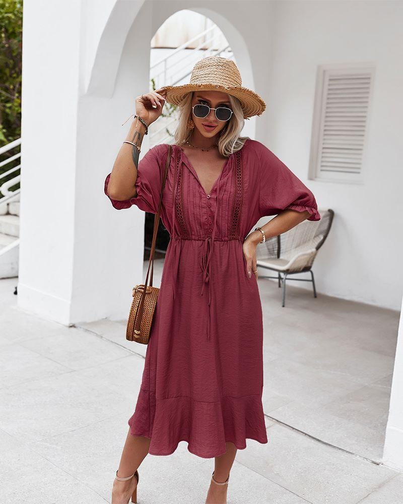 Crochet Detail Puff Sleeve Dress - Image 12