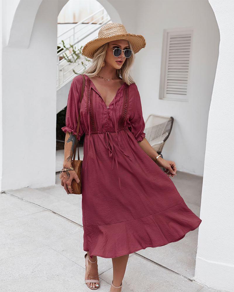 Crochet Detail Puff Sleeve Dress - Image 13
