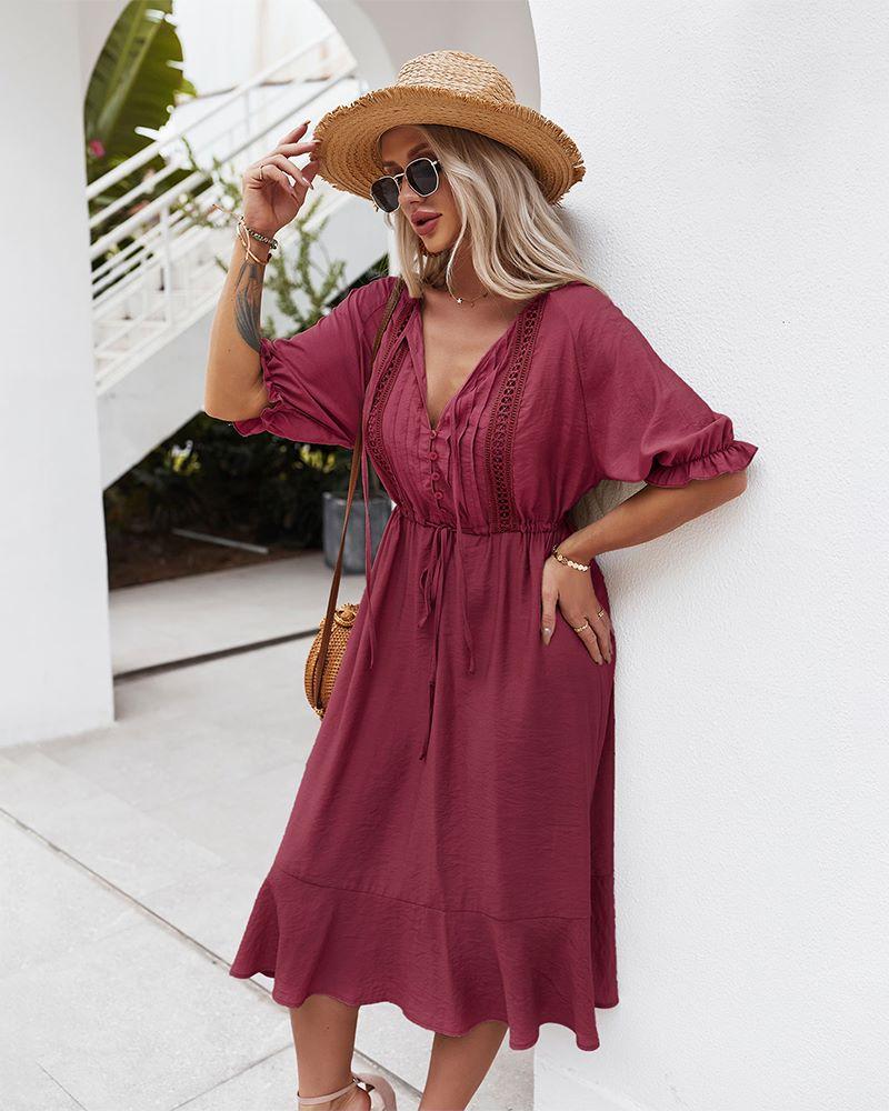 Crochet Detail Puff Sleeve Dress - Image 14