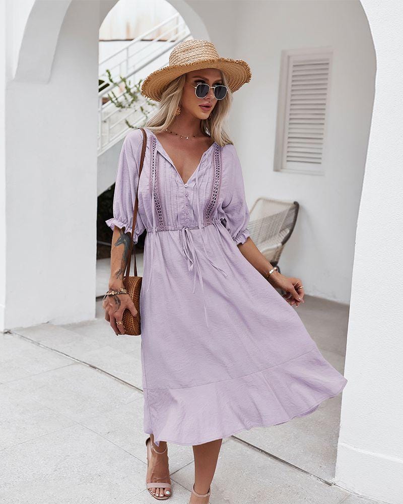 Crochet Detail Puff Sleeve Dress - Image 16