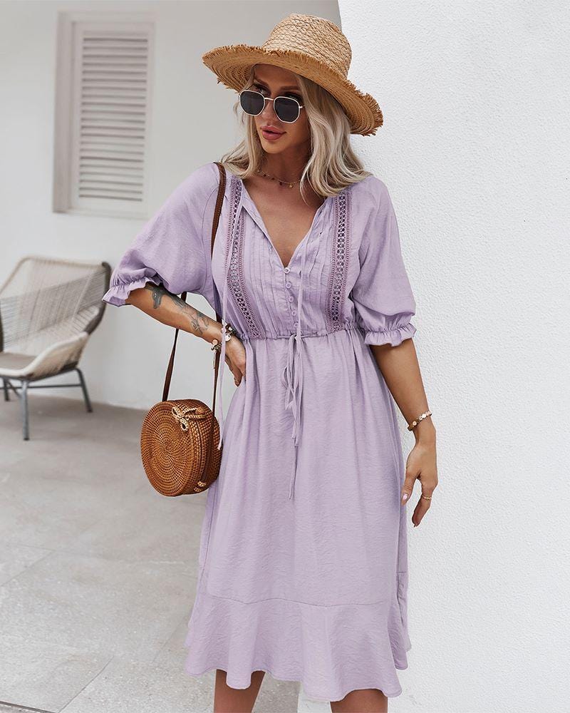 Crochet Detail Puff Sleeve Dress - Image 17