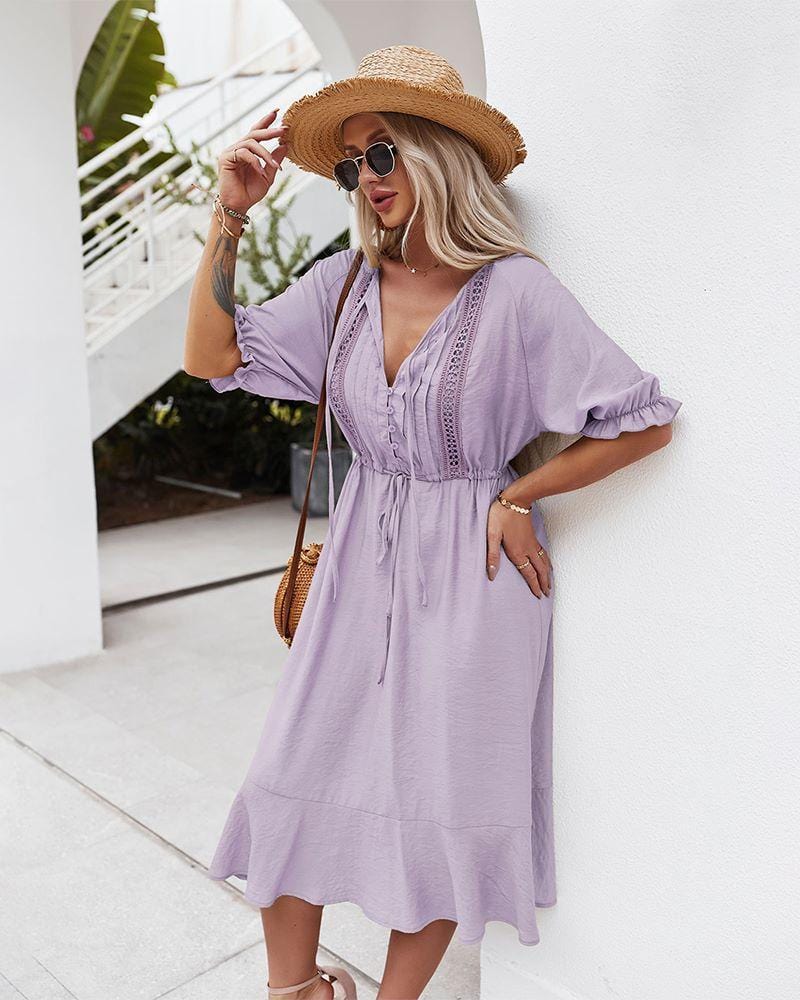 Crochet Detail Puff Sleeve Dress - Image 18