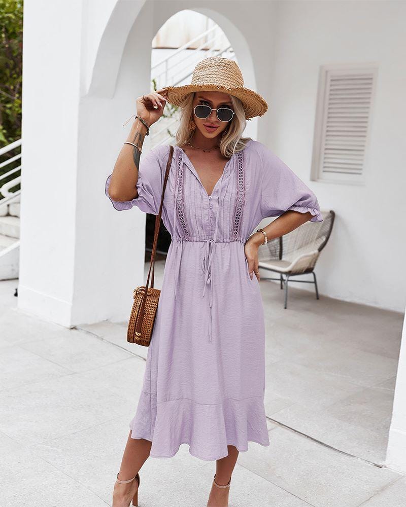 Crochet Detail Puff Sleeve Dress - Image 19