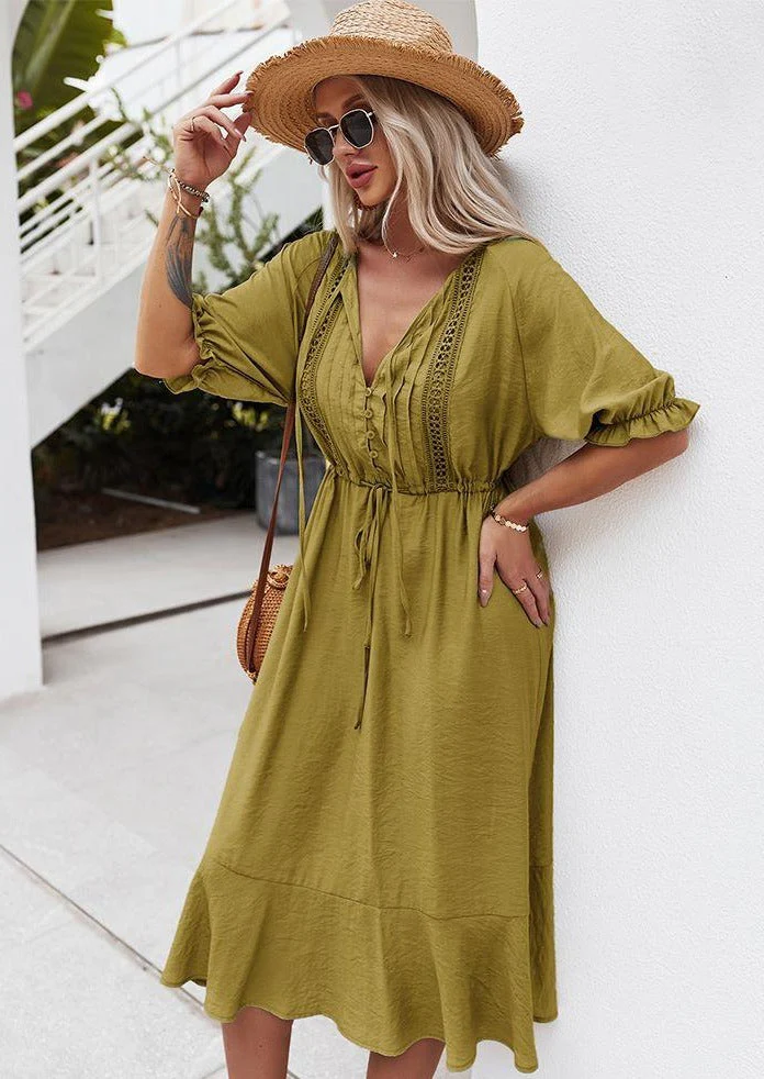 Crochet Detail Puff Sleeve Dress - Image 6