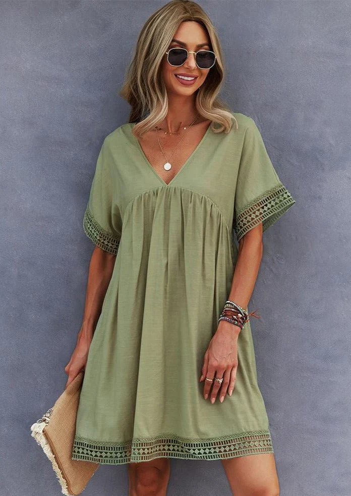 Crochet Hem V Neck Dress