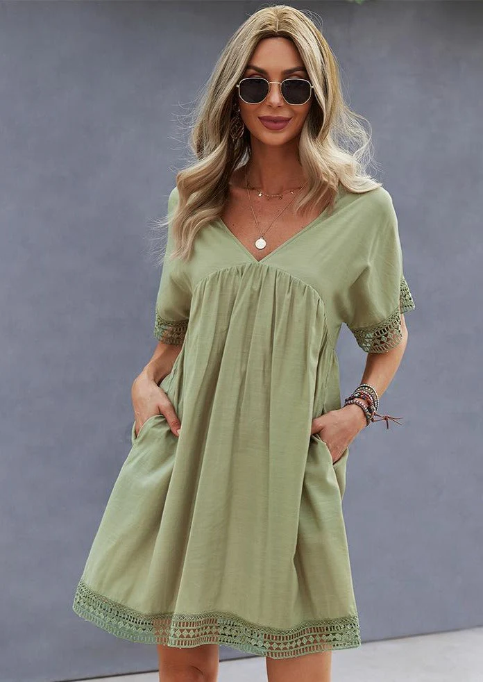 Crochet Hem V Neck Dress - Image 2