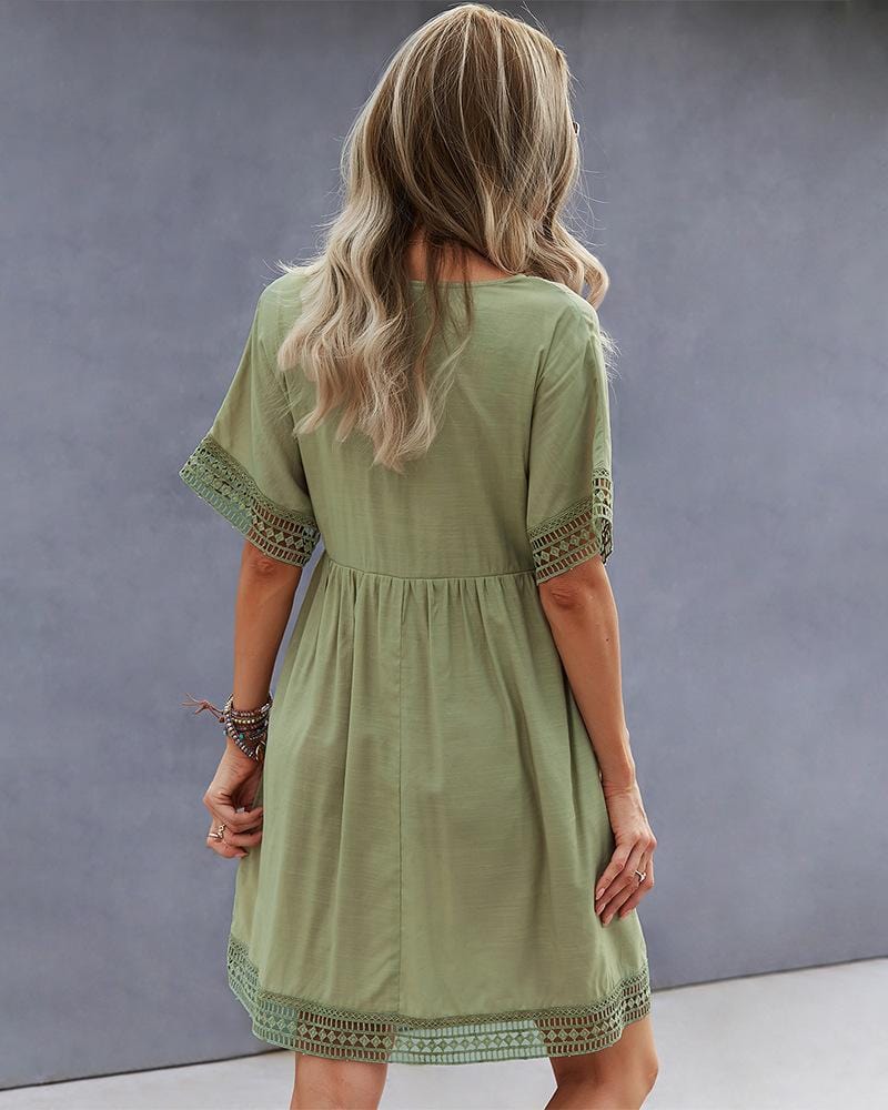 Crochet Hem V Neck Dress - Image 4