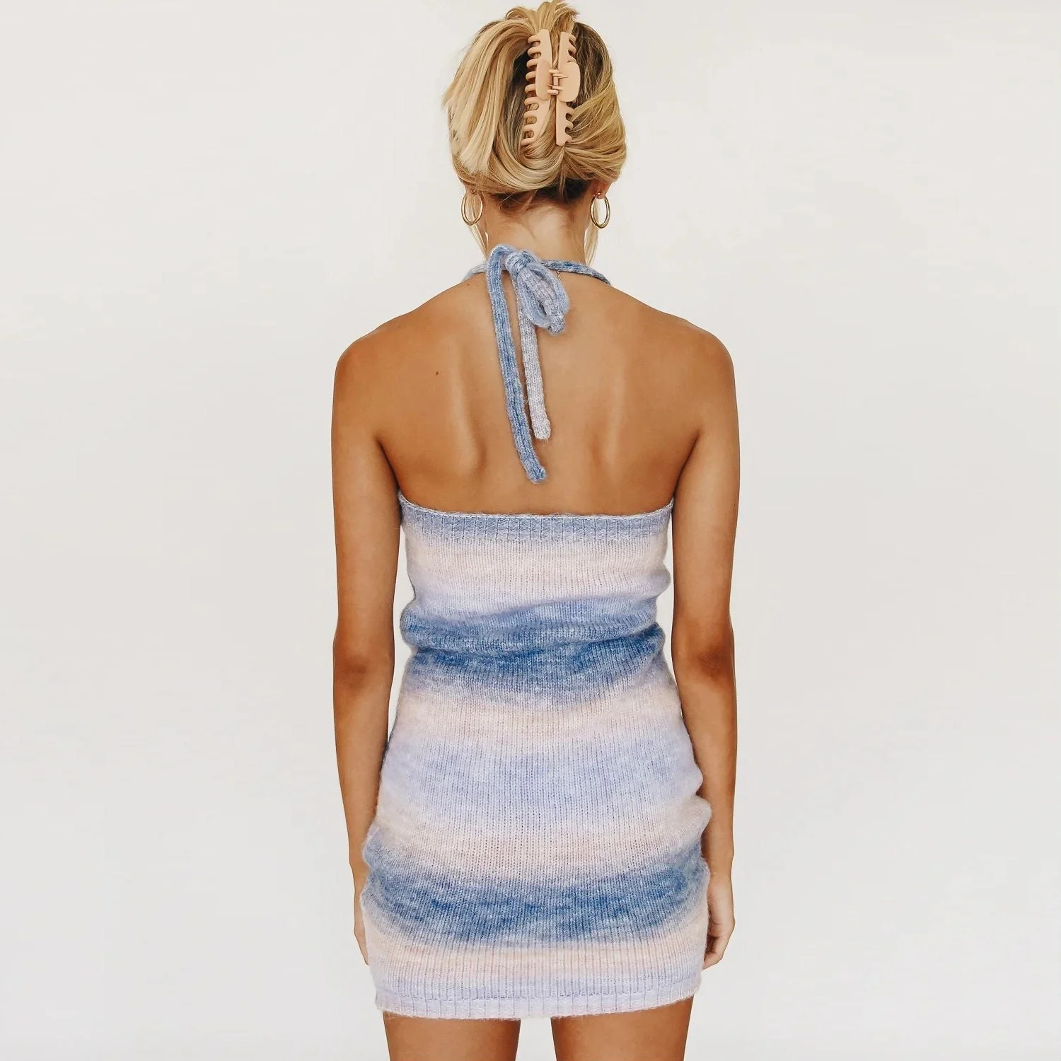 Crochet Knit Rainbow Ombre Halter Mini Dress - Image 6