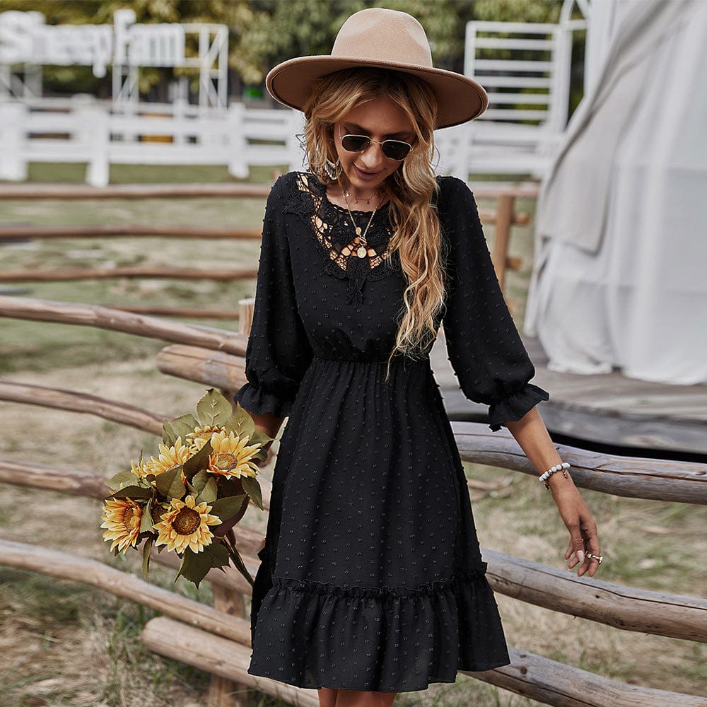 Crochet Lace Clip Dot Neck Dress - Image 4