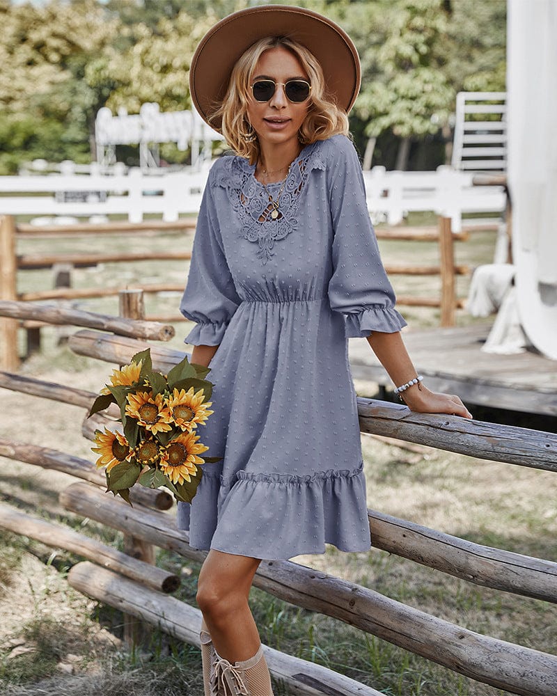 Crochet Lace Clip Dot Neck Dress - Image 9