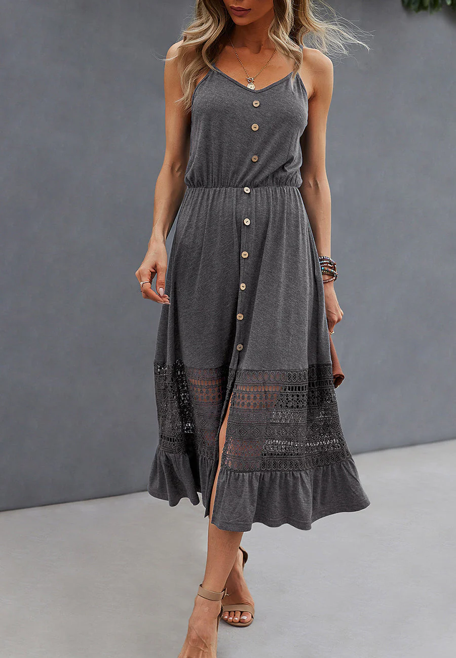 Crochet Lace Detail Button Dress - Image 3