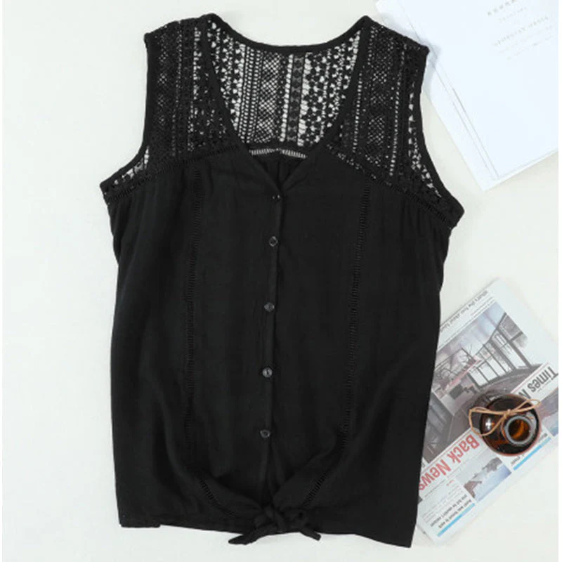 Crochet Lace Detail Knot Blouse