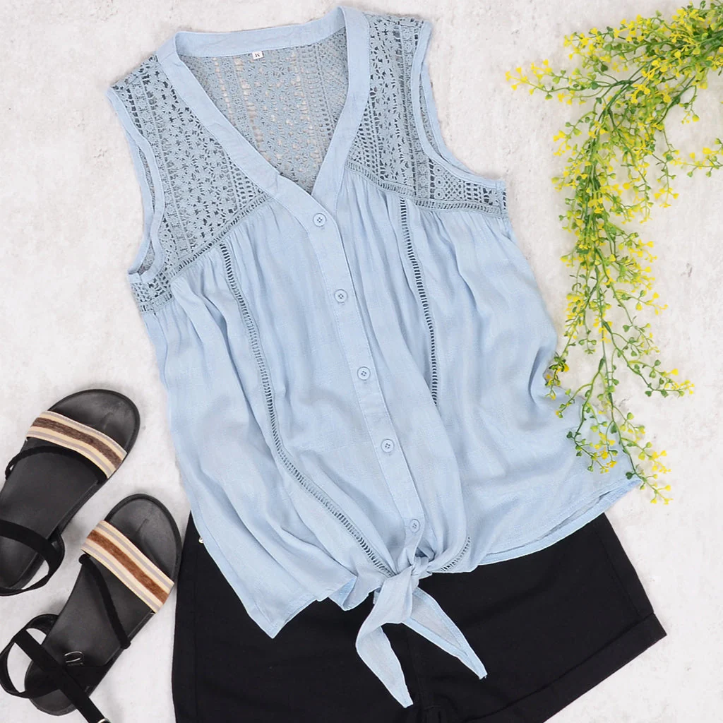 Crochet Lace Detail Knot Blouse - Image 4