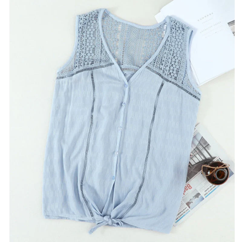 Crochet Lace Detail Knot Blouse - Image 5