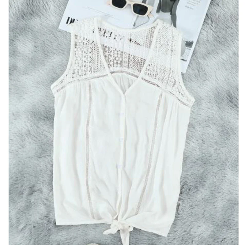 Crochet Lace Detail Knot Blouse - Image 8