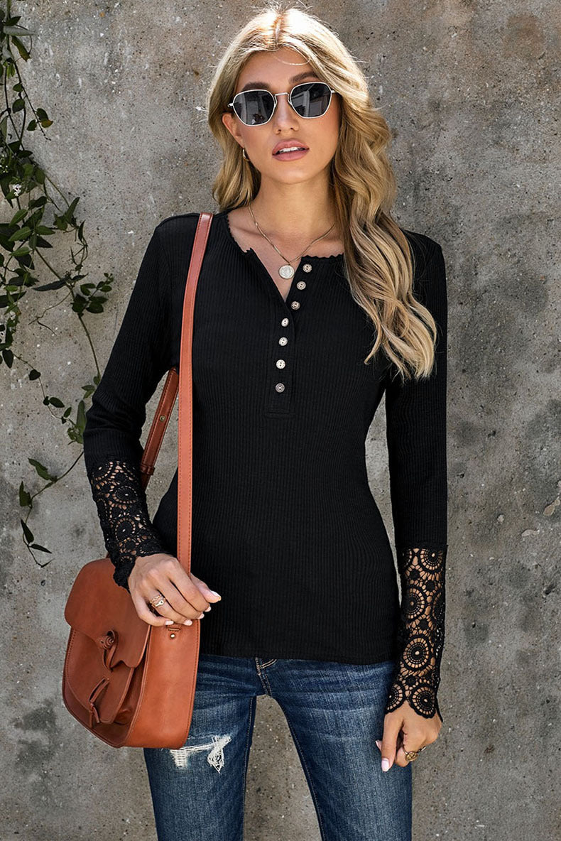Crochet Lace Detail Shirt - Image 7