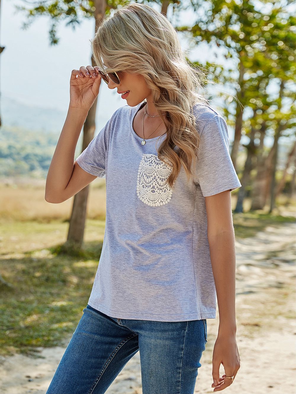 Crochet Lace Patch Pocket Shirt - Image 4