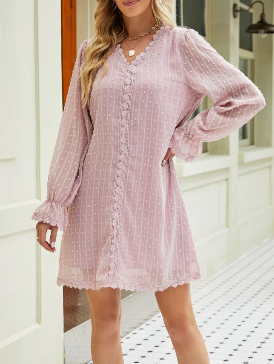 Crochet Lace Trim Swiss Dot Dress - Image 11