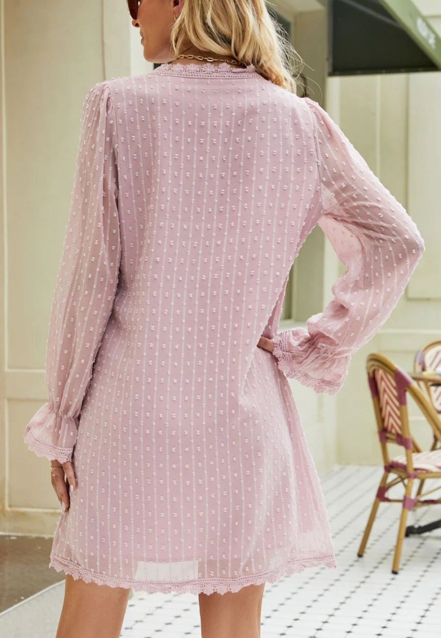 Crochet Lace Trim Swiss Dot Dress - Image 12