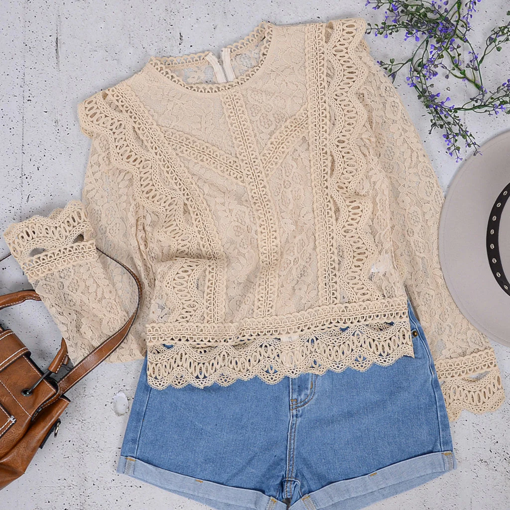 Crochet Lace Zip Up Blouse - Image 2