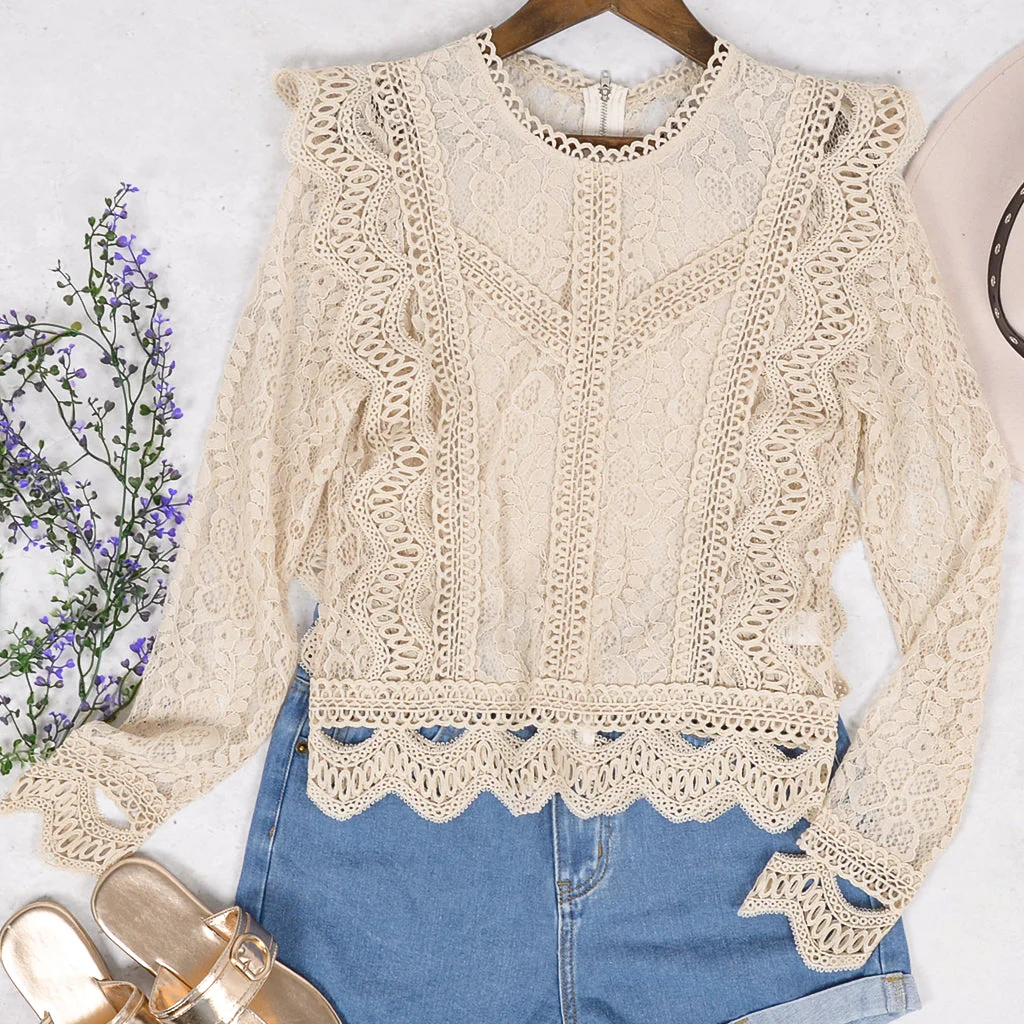 Crochet Lace Zip Up Blouse - Image 3