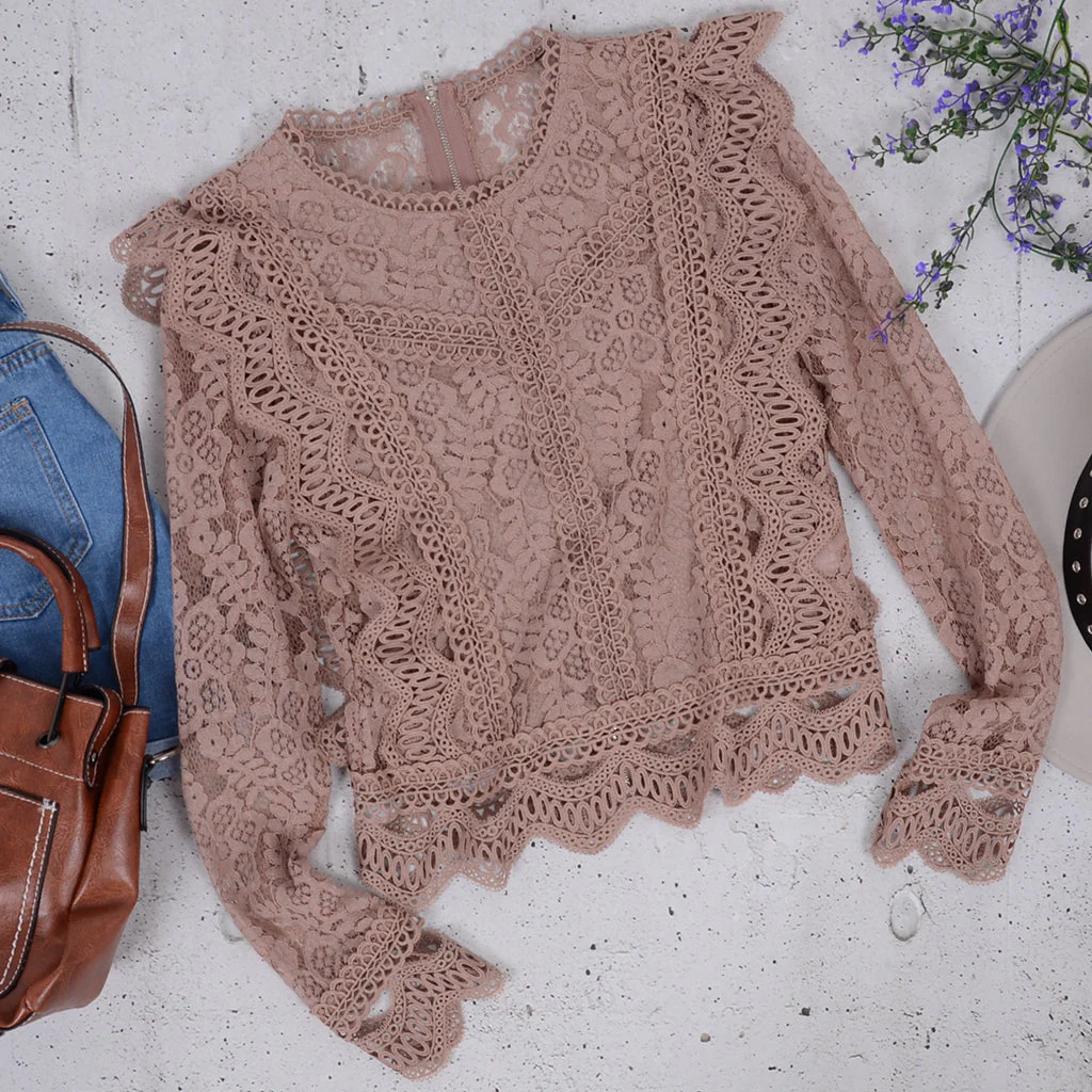Crochet Lace Zip Up Blouse - Image 4