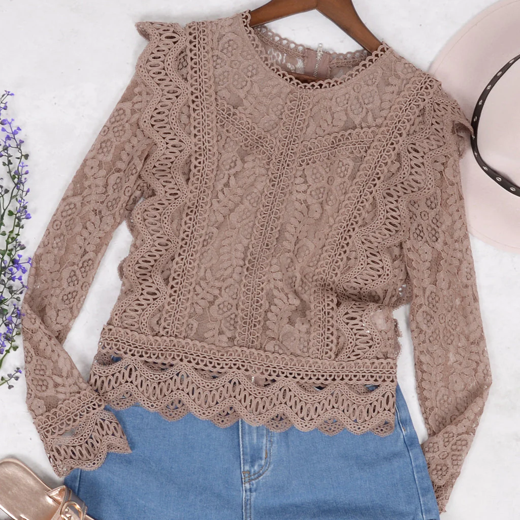Crochet Lace Zip Up Blouse - Image 5