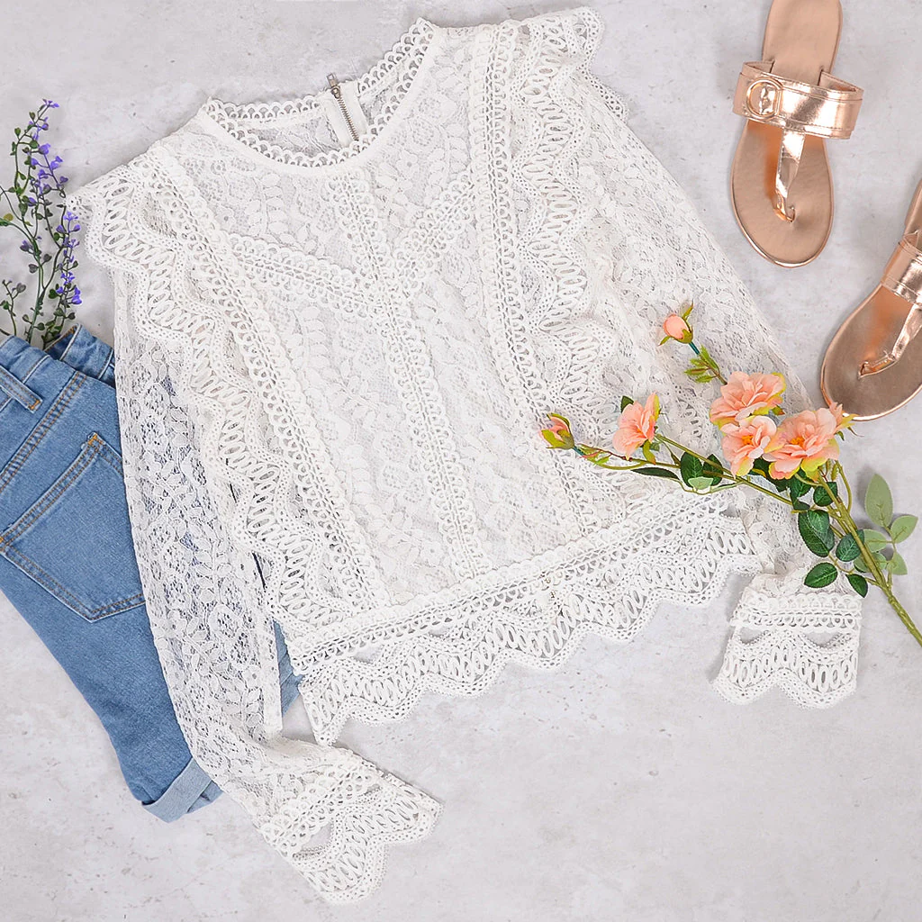 Crochet Lace Zip Up Blouse - Image 6