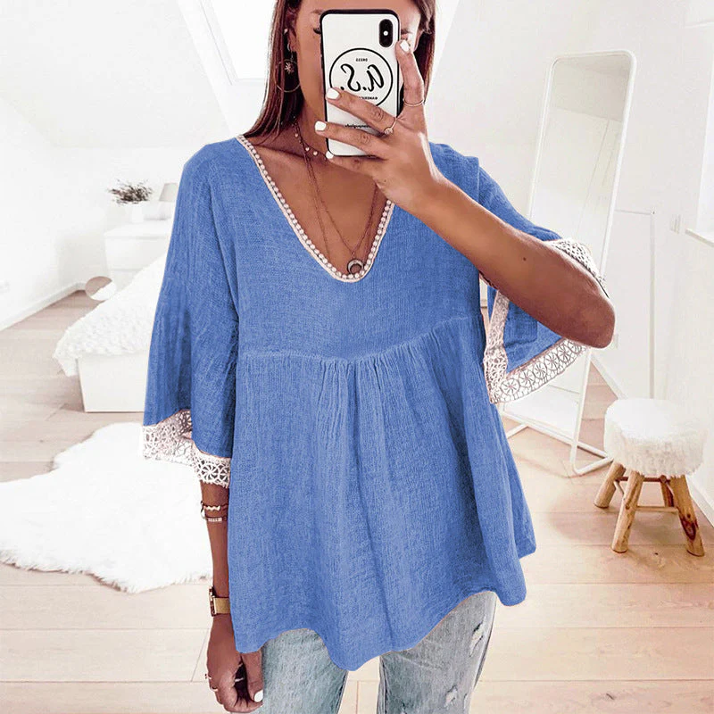 Crochet Trim Babydoll Blouse - Image 3