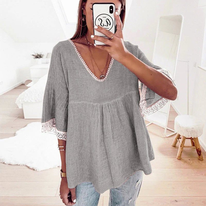 Crochet Trim Babydoll Blouse - Image 4
