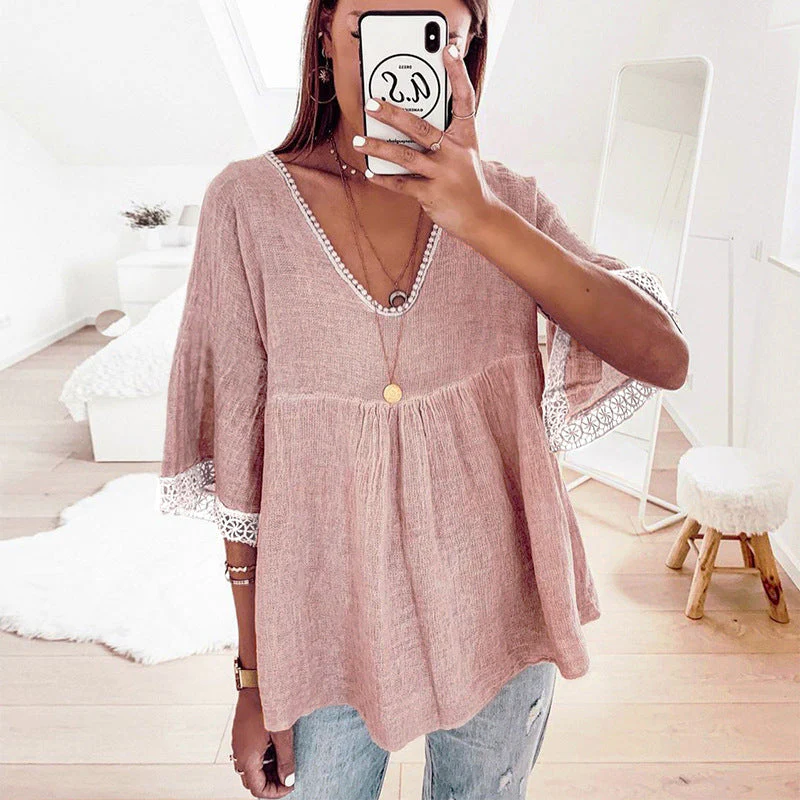 Crochet Trim Babydoll Blouse - Image 7