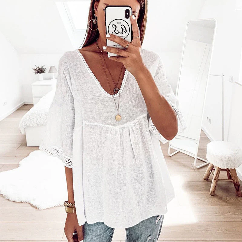 Crochet Trim Babydoll Blouse - Image 8
