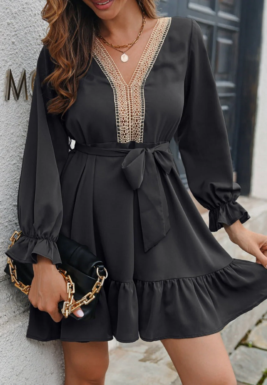 Crochet Trim Ruffle Hem Dress - Image 2