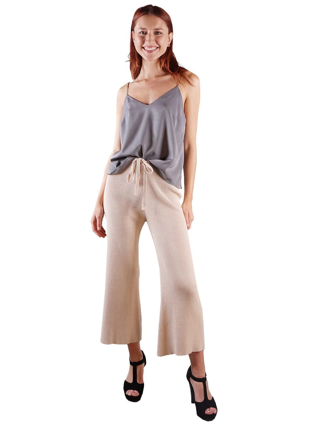 Cropped Wide Leg Pants With Drawstring Waist-Tie - Image 8