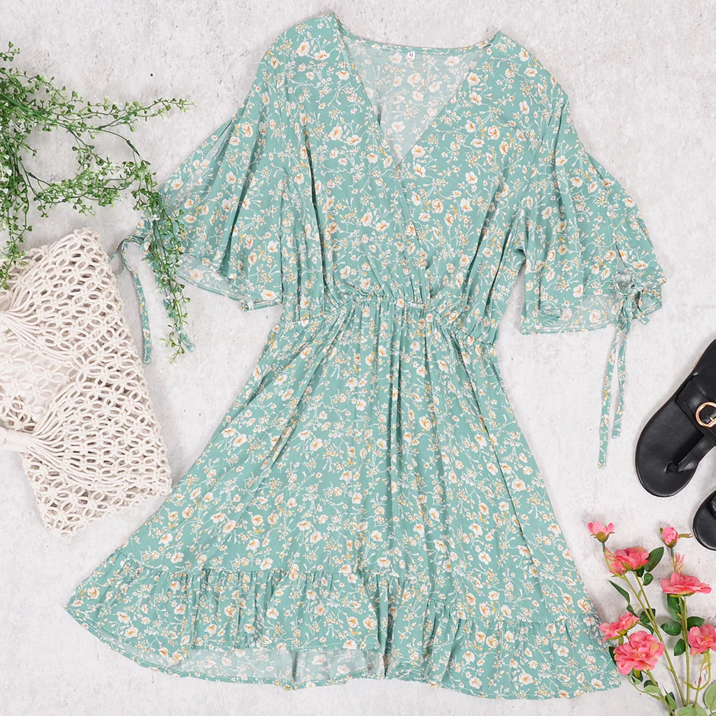 Cross-Front Ruffle Dress