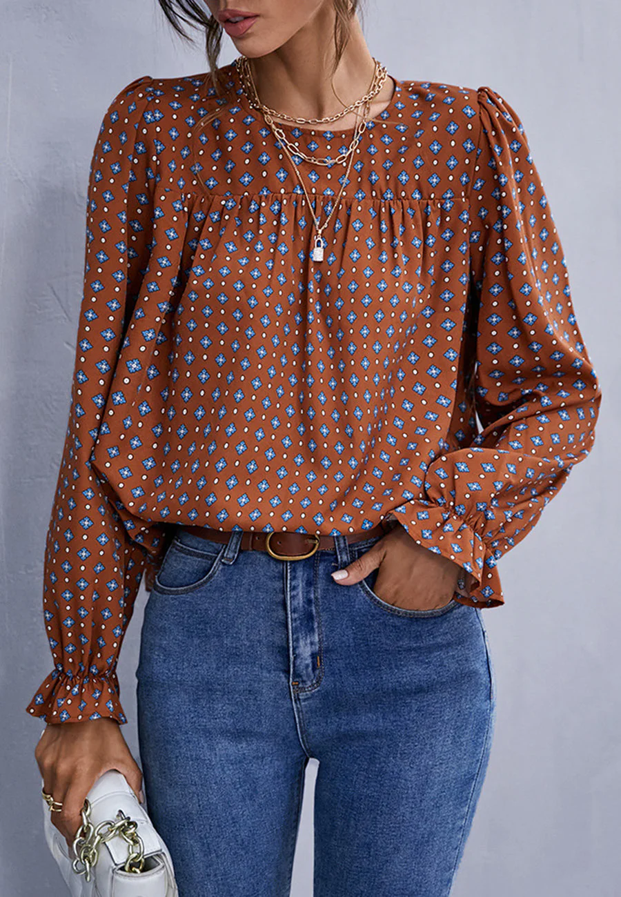 Cross Polka Print Blouse
