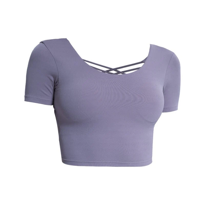 Cross Straps Short Sleeve Active Top - Image 10