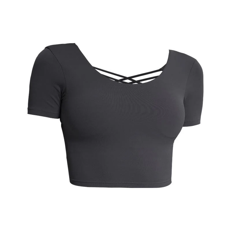 Cross Straps Short Sleeve Active Top - Image 11